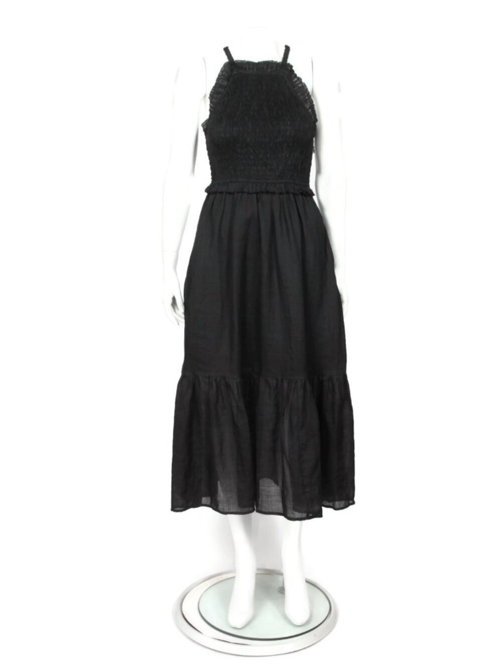 SEA New York Cole Black  Smocked Ramie Tiered Sleeveless Midi Dress size S /186